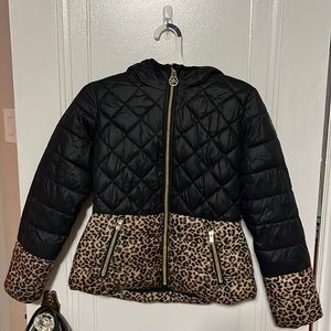 Black and leopard girls Michael Kors quilted coat.